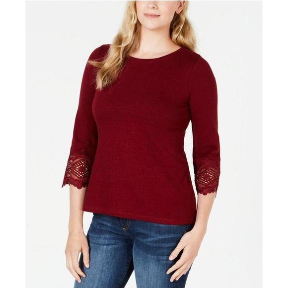 Charter Club Cotton Lace-Trim Top - Picture 1 of 2